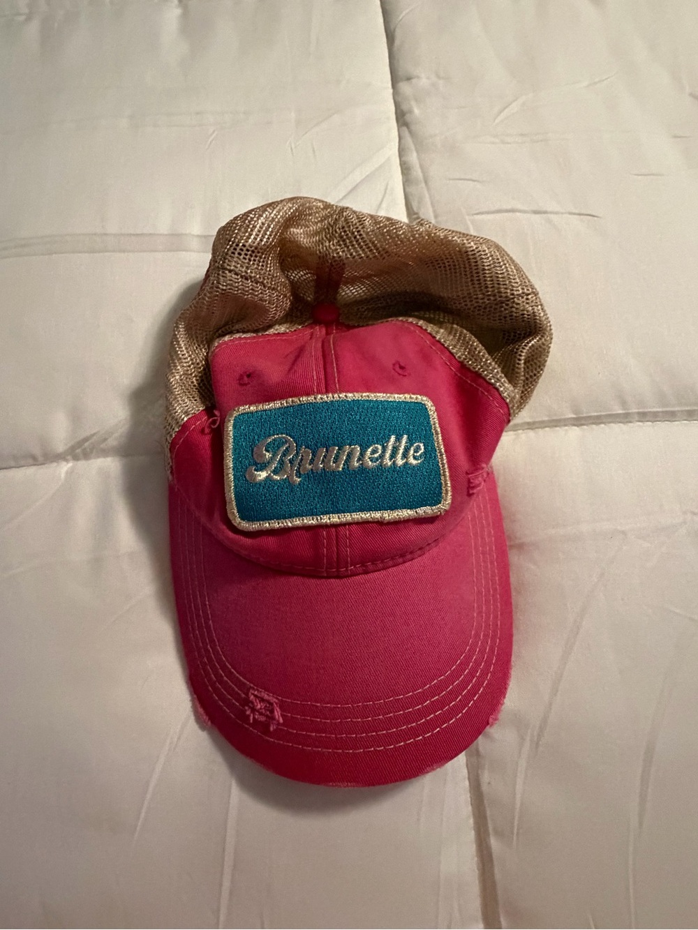 Judith March “Brunette” Pink Distressed Trucker Hat Snapback